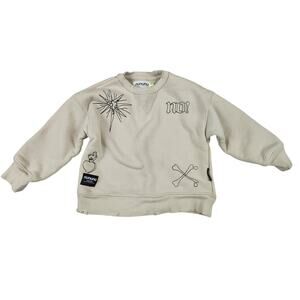 Nununu 2-3 Distressed Graphic Sweatshirt Punk Goth Beige Pullover Kids Grunge